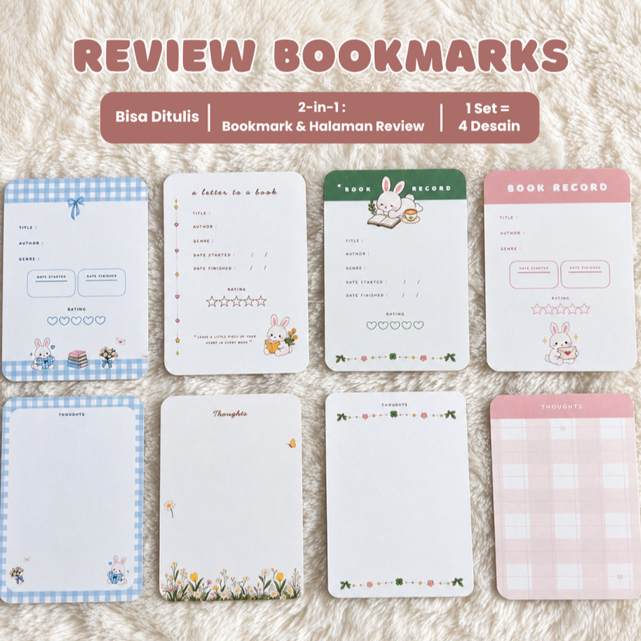 Elliette Co. Review Bookmark Set 4 Desain | Bookmark Buku + Halaman Review | Bisa Ditulis