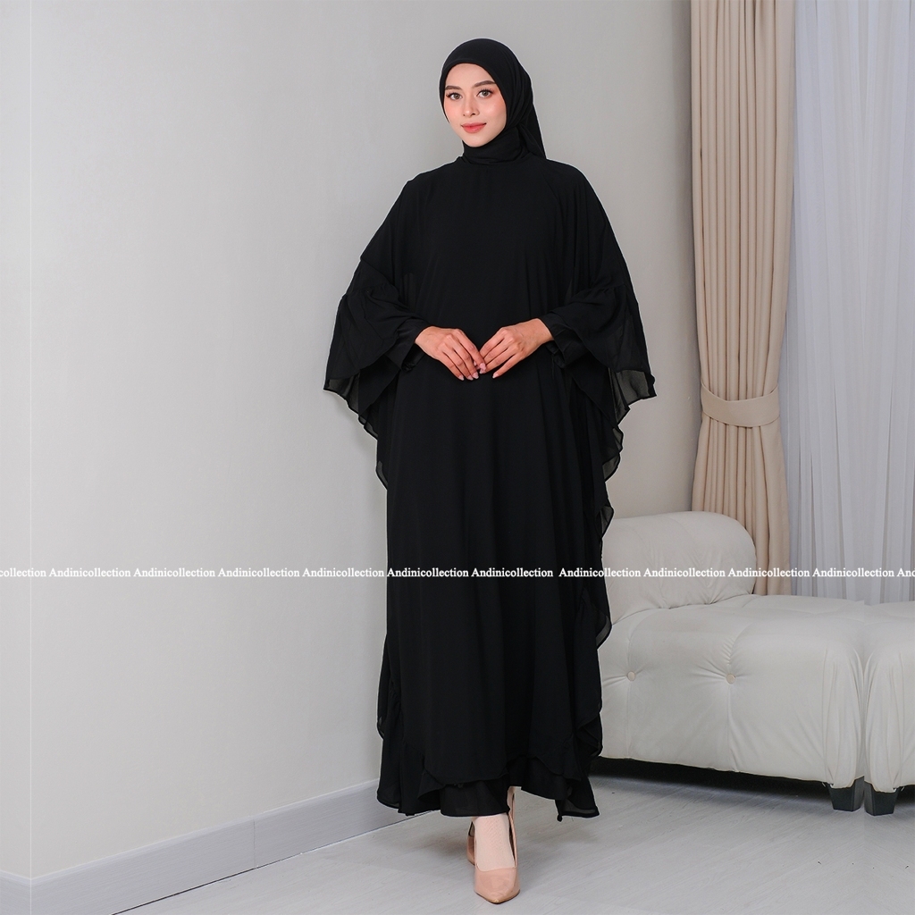 Andinicollection Abaya Kaftan Ceruti Crinkle Polos Hitam Wanita Muslim Jumbo HD 06 - Abaya Hitam / G