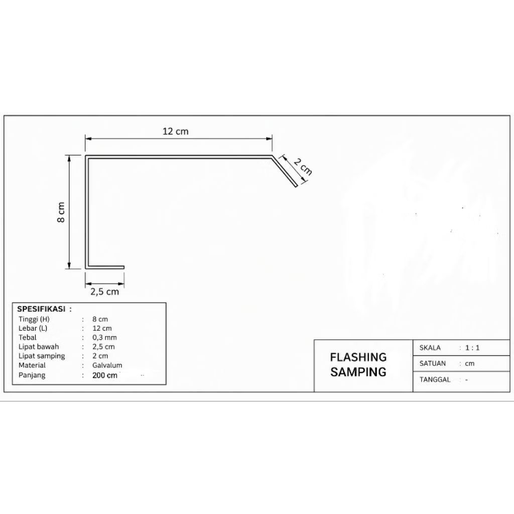 Nok Samping Flashing Atap Galvalum Panjang 2m Tebal 0,3 mm Anti Bocor