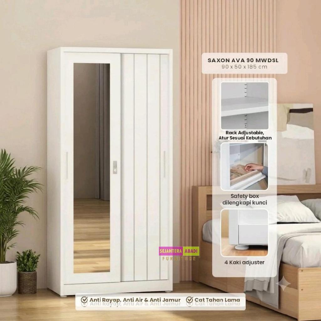 Prodesign Furniture Lemari Pakaian Besi Sliding SAXON 90 AVA MWDSL Pira Size 90x50x185 Cm Pintu Gese