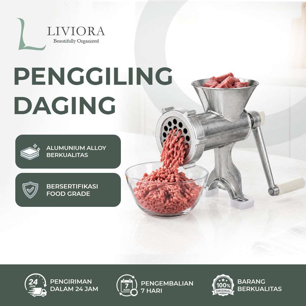 LIVIORA Mincer Alat Giling Daging Alumunium Alat Penggiling Daging Penggiling Daging Manual JCW