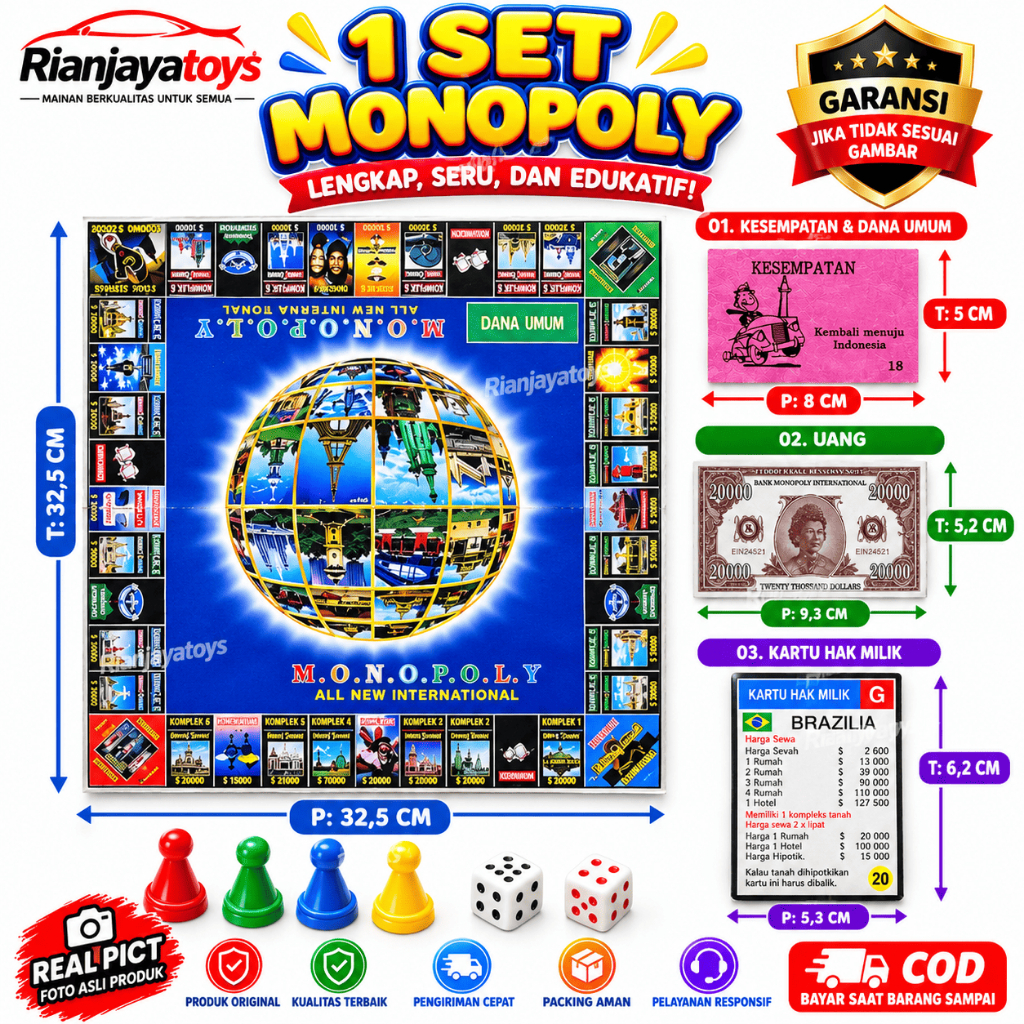 DUNIA ANAK, Monno poly 5 in 1 (Mon o poli, Ludo, Ular Tangga, Catur, Halma)