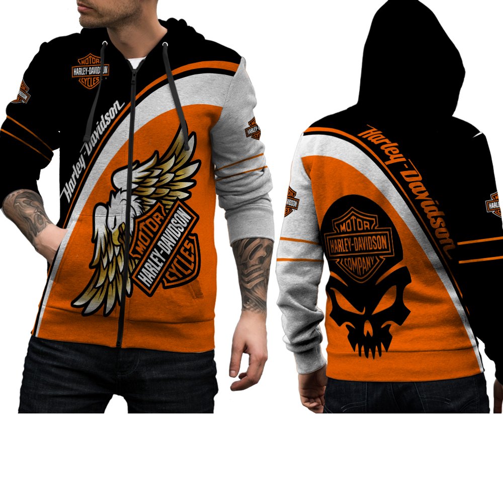 Hoodie Zipper Harley Davidson Flame Full Print Premium Custom