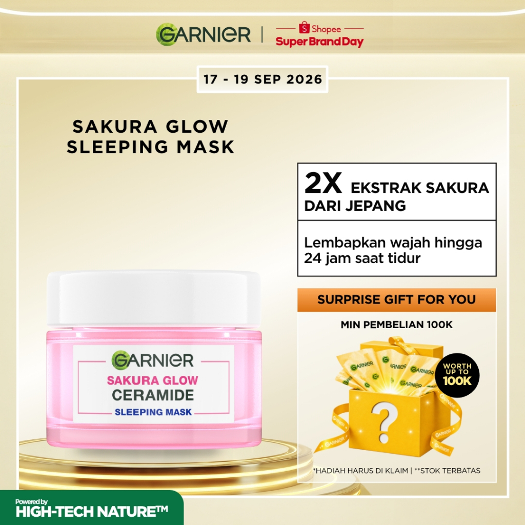 GARNIER Sakura Glow Ceramide Skin Barrier Sleeping Mask Night Cream Krim Malam Mencerahkan 50 ml Moi
