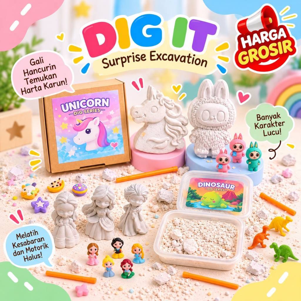 Mainan Dig It Up Gali Fosil Dino Unicorn Labubu Unicorn | Souvenir dan Goodie Bag