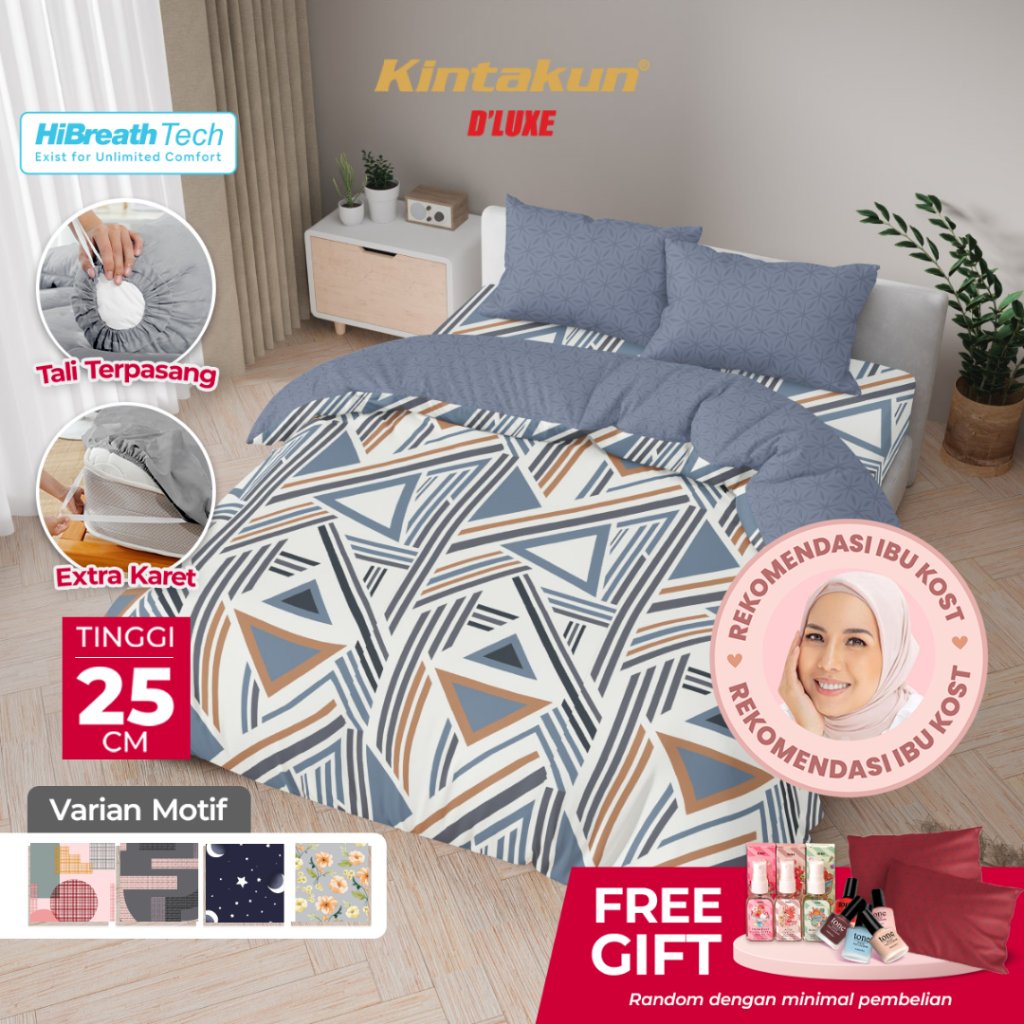 Kintakun DLUXE Bed Cover Set Fitted 180x200 King Microtex T25 Anti Geser Motif Bunga Minimalis