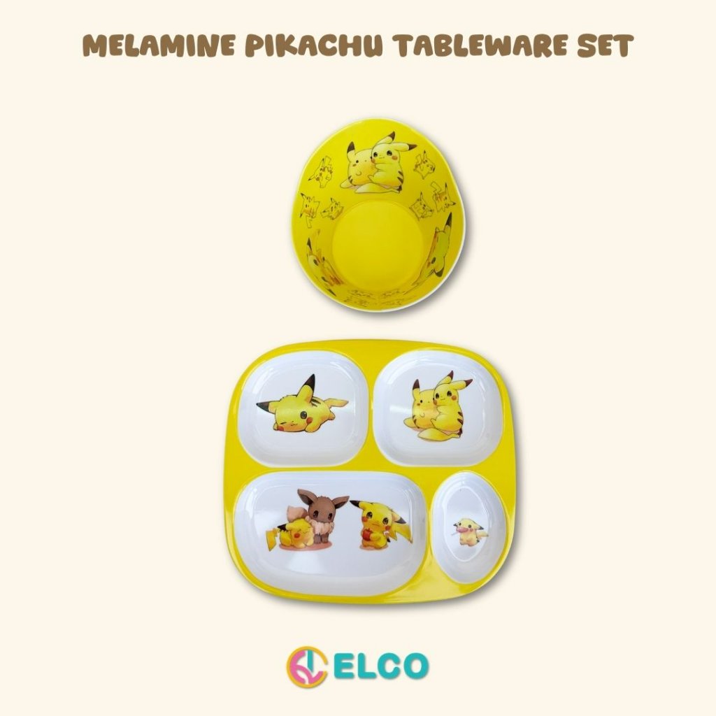 ELCO melamine pikachu plate & bowl kids  tableware set / piring mangkok anak bahan melamin pikachu