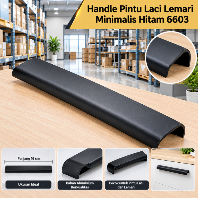 Handle Pintu Laci Lemari Minimalis Hitam 6603 Tarikan Furnitur Modern