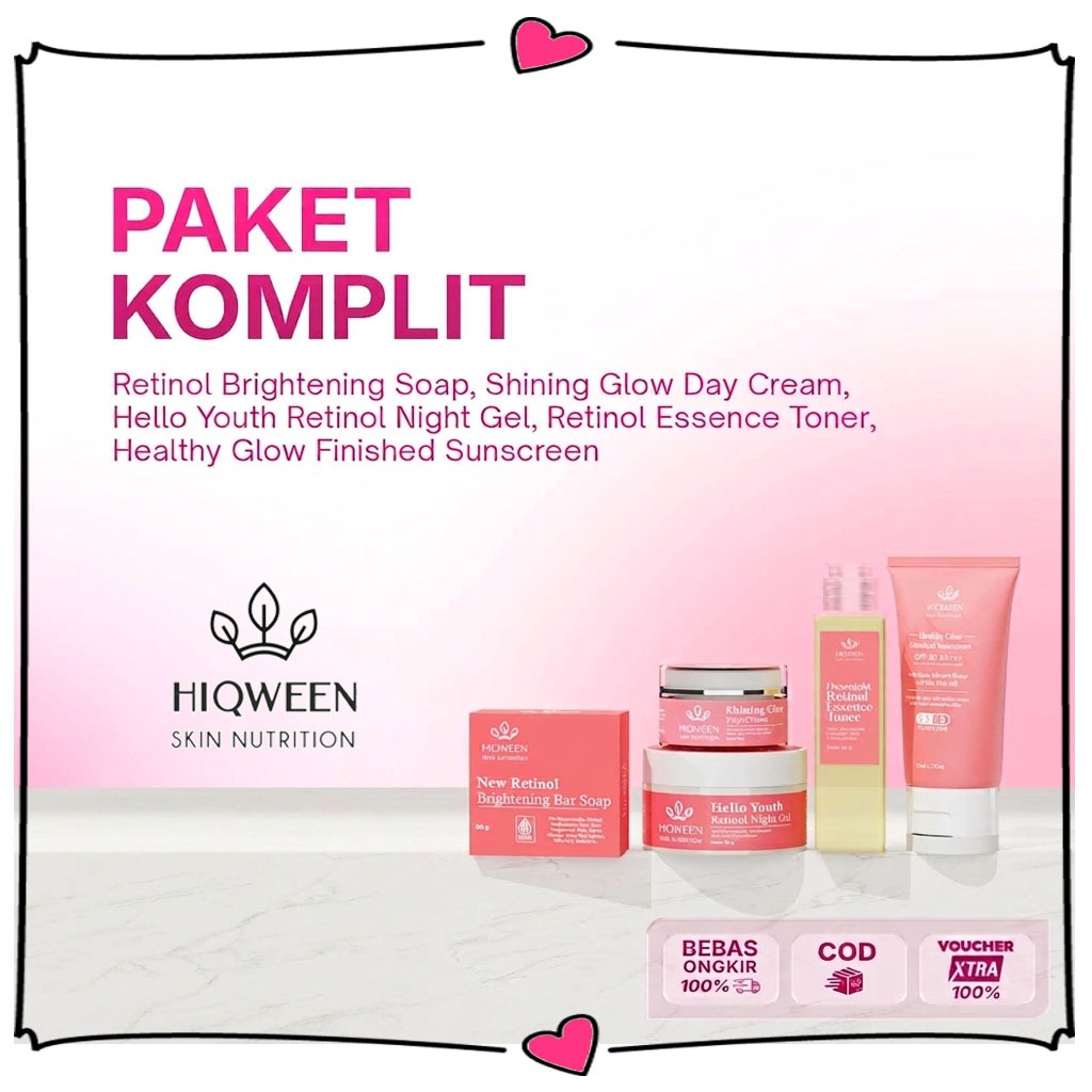 SKINCARE HIQWEEN PAKET KOMPLIT PERAWATAN WAJAH ISI 5 PRODUK Mencerahkan, Melembapkan, Glowing Setiap