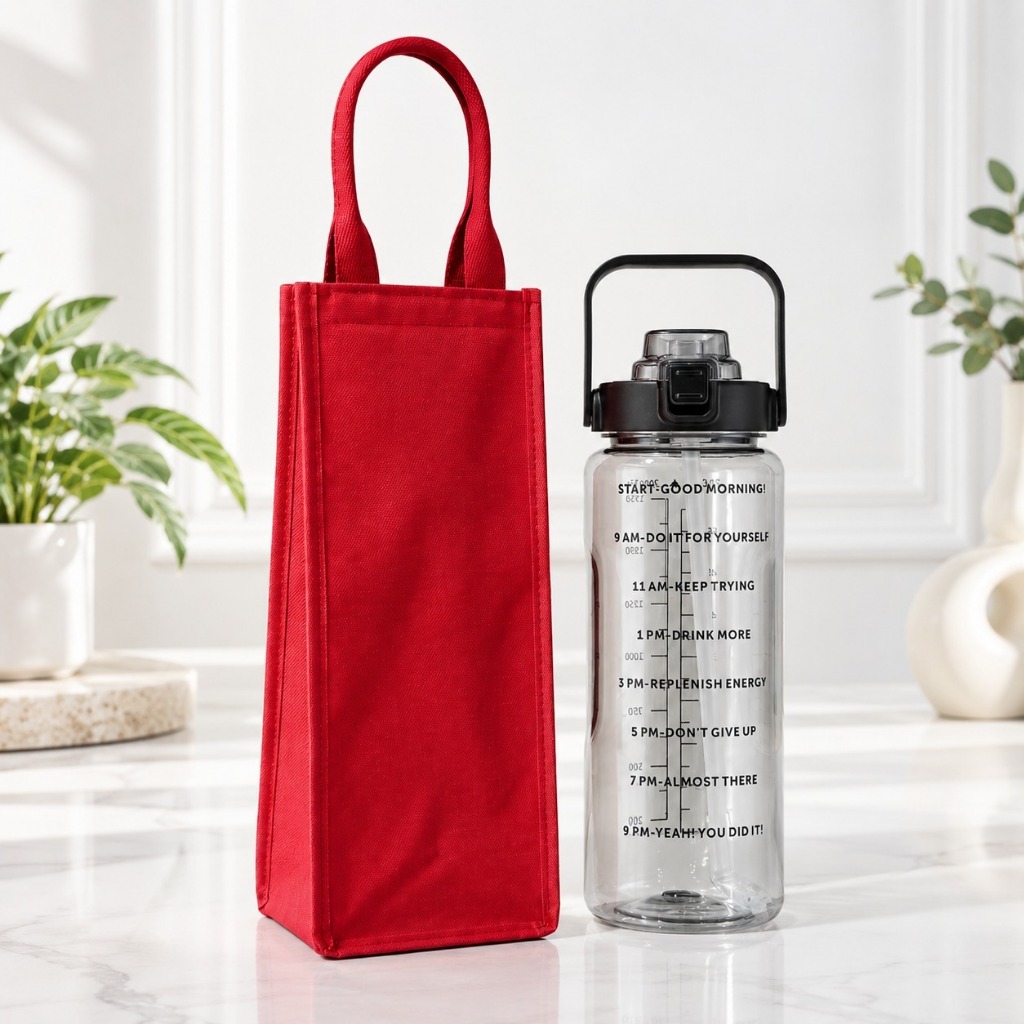 Tas Botol Minum 2 Liter Kanvas Anti Air Polos Hitam Navy Merah Tempat Tumbler Bag 2000ml