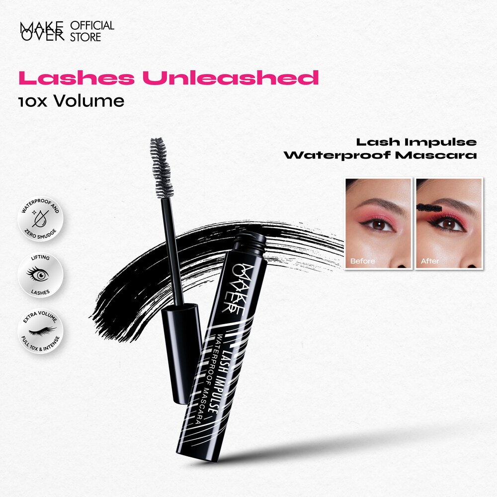 MAKE OVER Lash Impulse Mascara - Maskara waterproof volume efek panjang tidak clumpy smudgeproof tahan lama seharian mudah dibersihkan