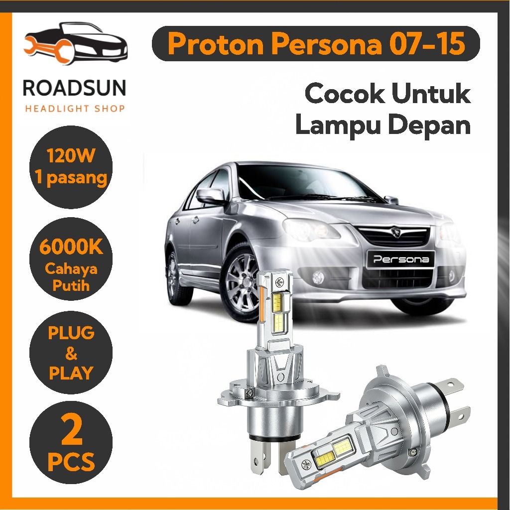 Premium LED H4 Headlights untuk Proton Persona 2007-2015 6000K Cahaya Putih 2PCS