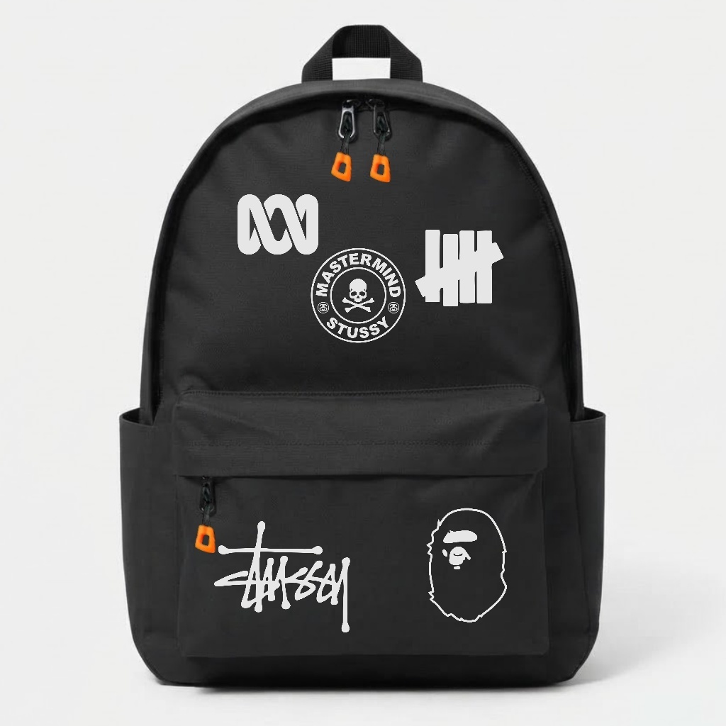 Tas Ransel Pria Keren Ransel Distro Motif Stussy Mastermind Bape Backpack Sekolah Cowok Keren Tas Pu