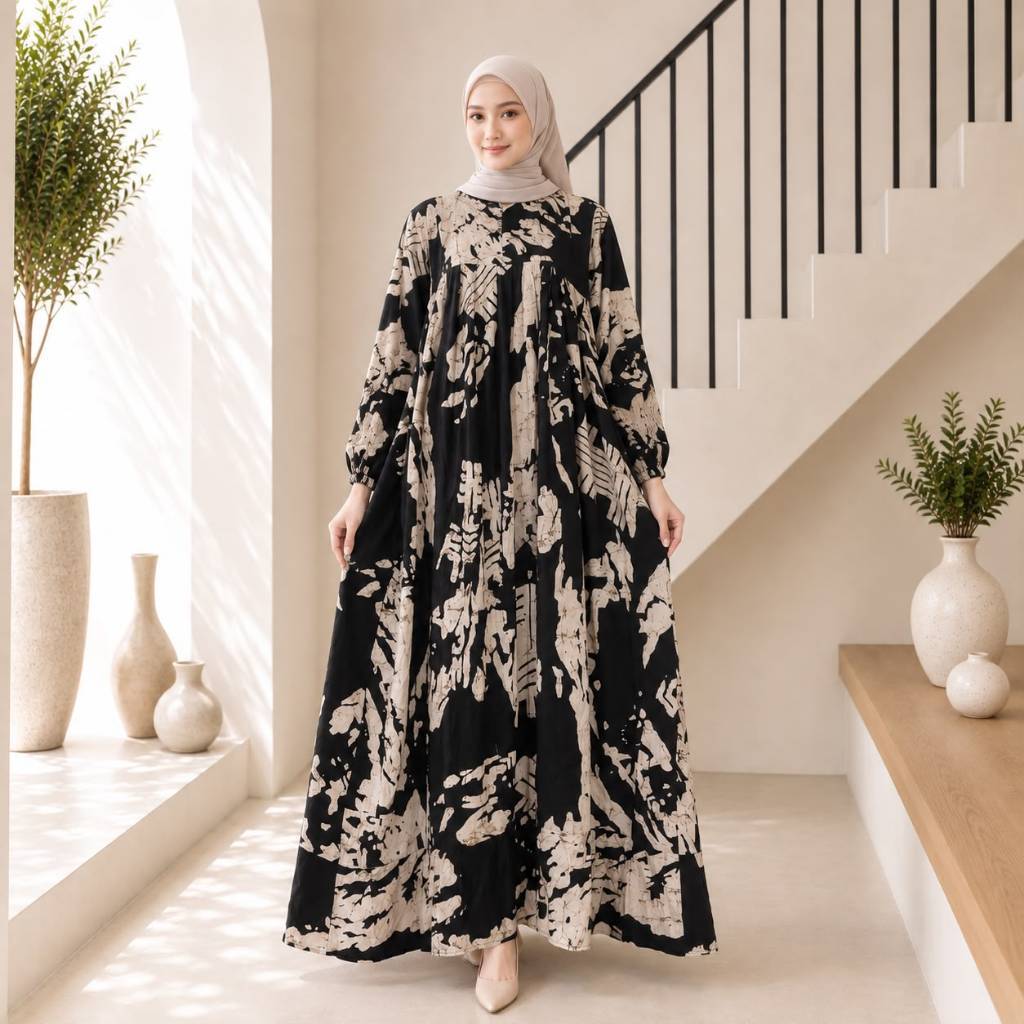 Gamis Kirana Rayon || Rempel Busui Lengan Panjang  Daster Batik Adem Tebel
