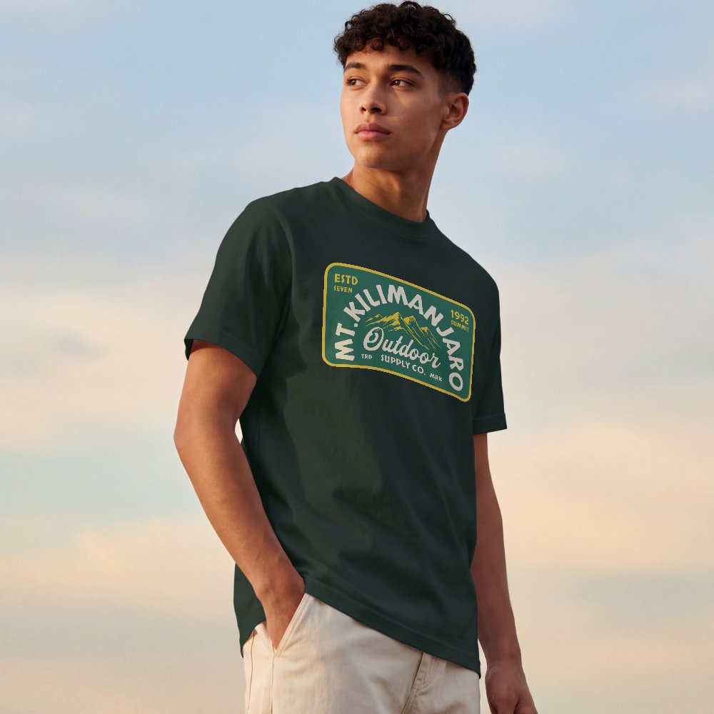 Kaos Vintage Retro Gunung 7 Summit Mount Kilimanjaro Africa Forest Green
