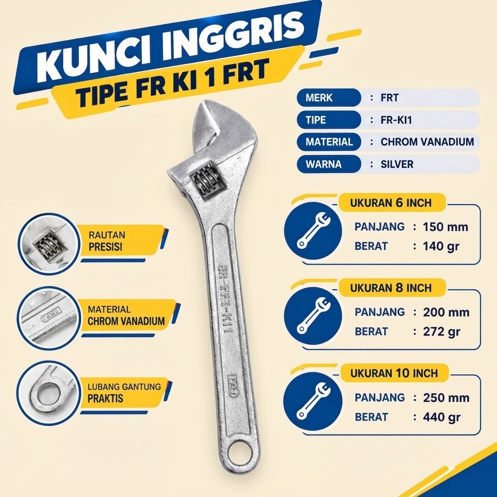 WMS - KUNCI INGGRIS TIPE FR KI 1 FRT - CHROM VANADIUM - adjustable spanner  - swedish key - adjustab
