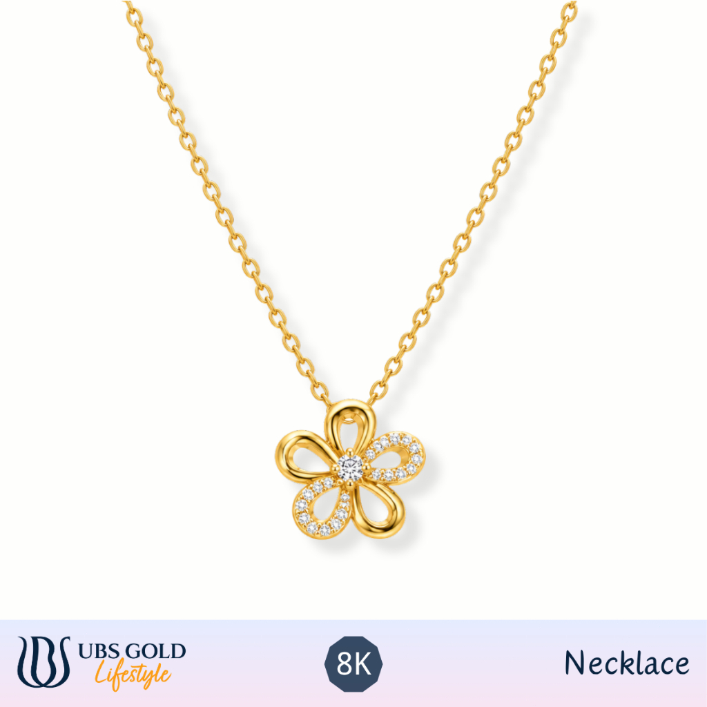 UBS Gold - Kalung Emas - 8K - Liontin Bunga Berhias Zirkon Elegan Perhiasan Wanita Koleksi Kasandra