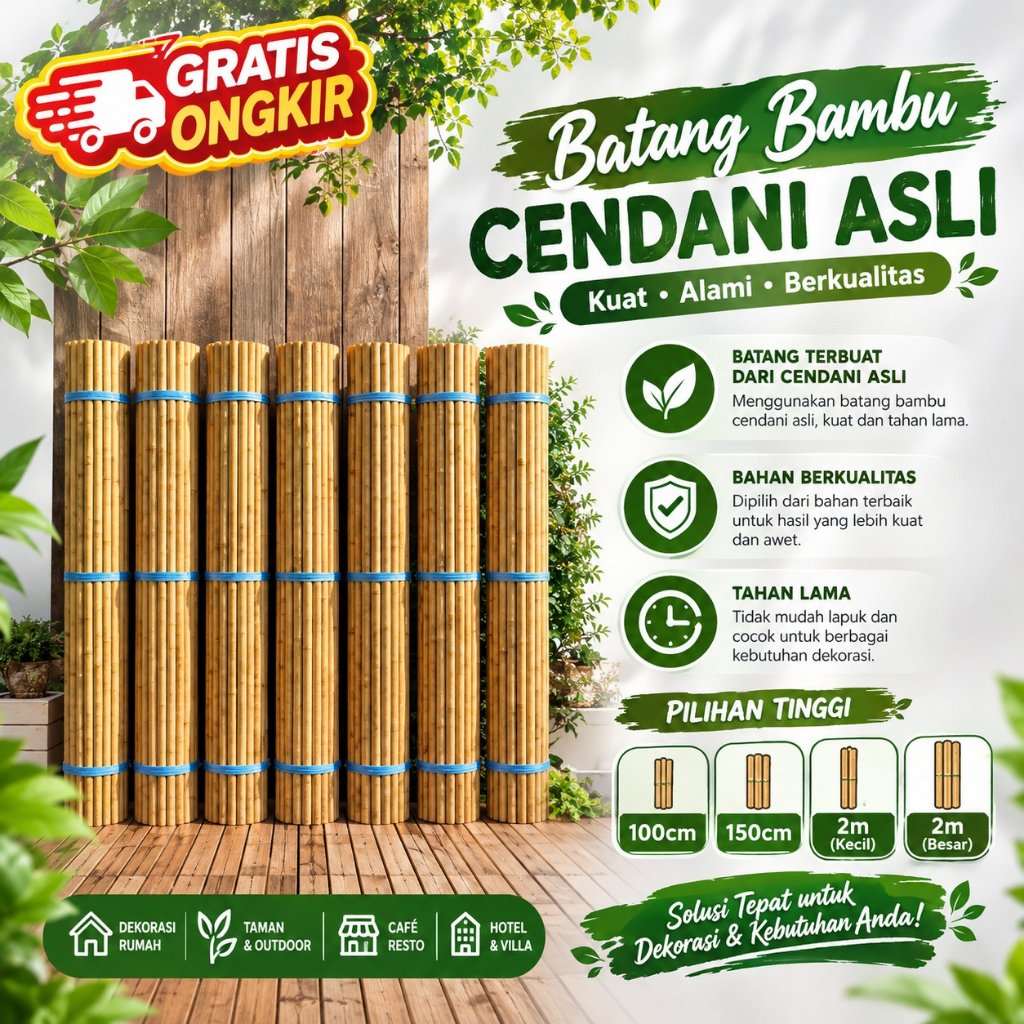Bambu cendani asli diamter besar & kecil Ukuran 1m sampai 2,5m Batang partisi