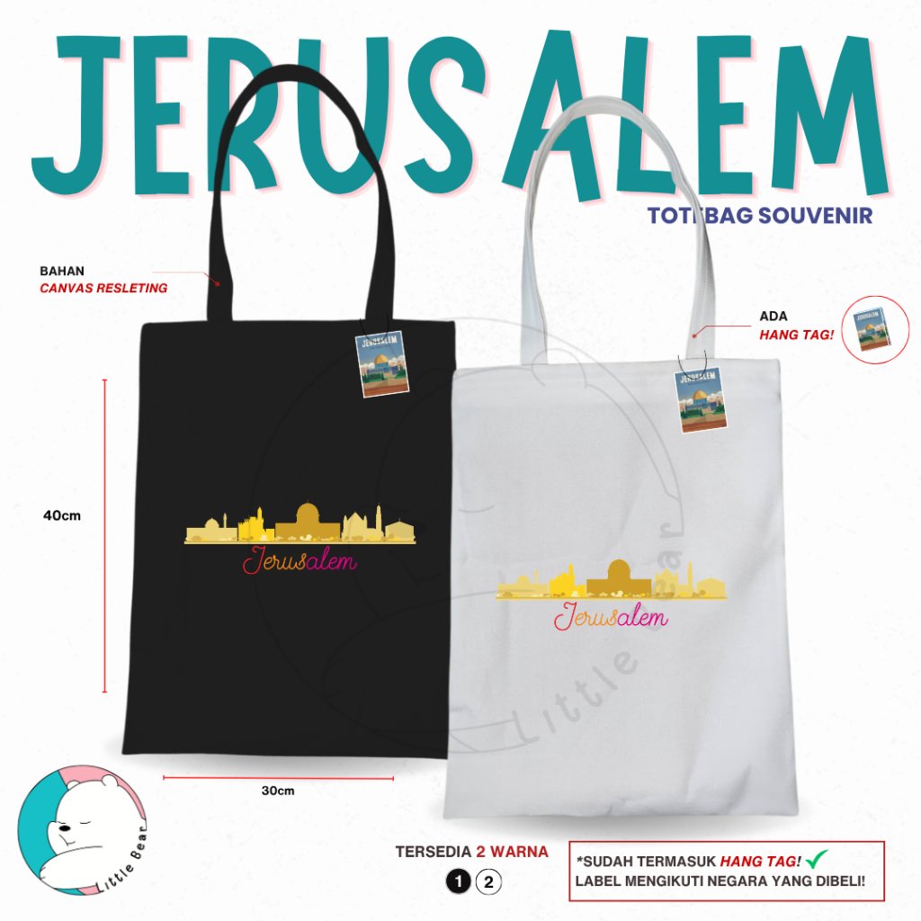 Littebear Totebag Kanvas Souvenir Kota Jerusalem Tas ToteBag Oleh Oleh Type 3