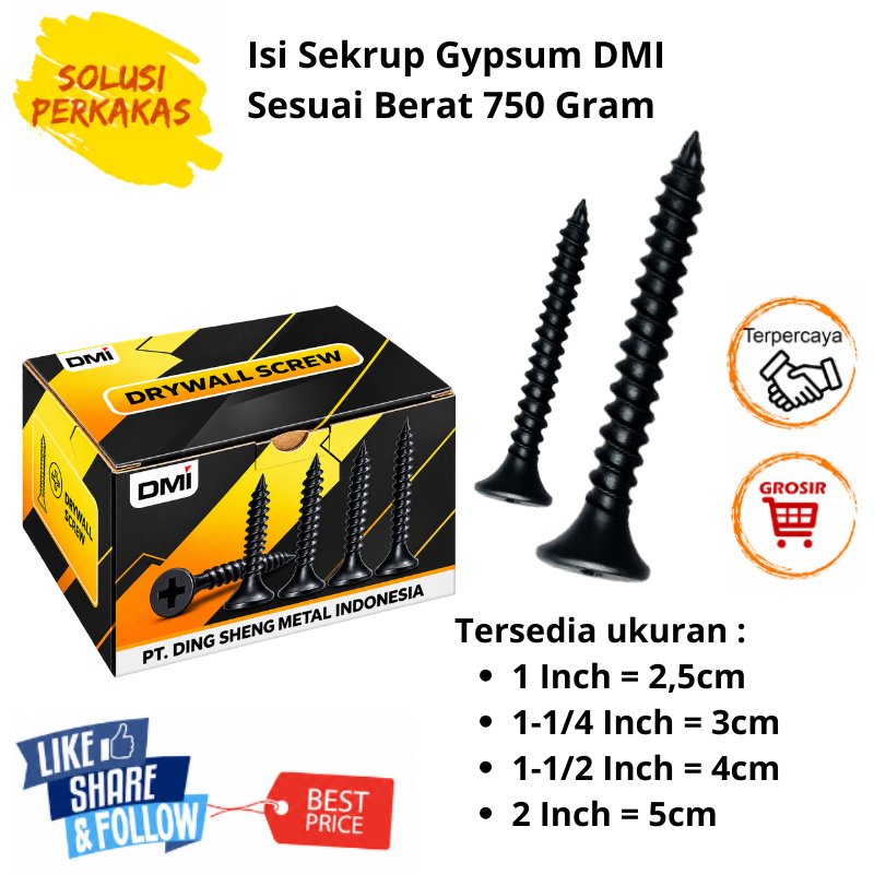 Sekrup Gypsum Skrup Gipsum FULL KOTAK 750 gr / Sekrup Baut Gypsum Drywall Screw Baja Hitam Kalsiboar