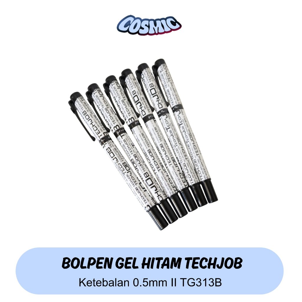 BOLPEN GEL HITAM TECHJOB 0.5MM TG313B / PEN TINTA GEL HITAM