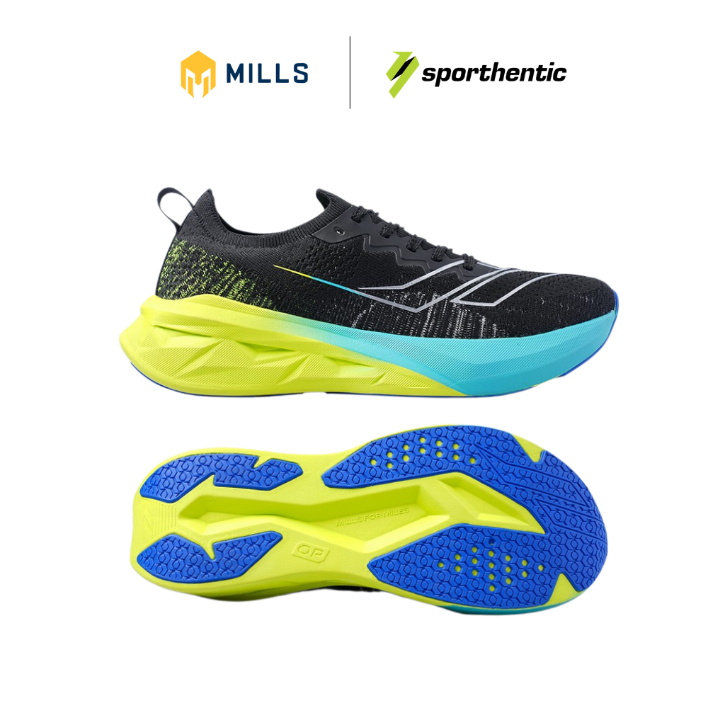 MILLS Sepatu Running Pria ENERSTRIKE FLY M2 Black Silver Neon Sneakers Olahraga Lari Training Gym Wo