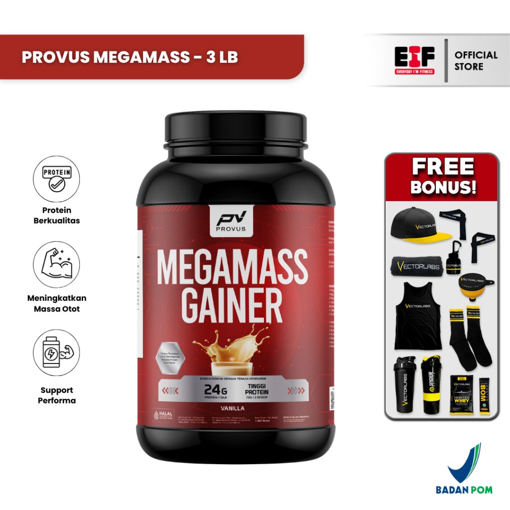 PROVUS Mega Mass 3lbs / 1360g Susu Gainer Penambah Berat Badan Megamass