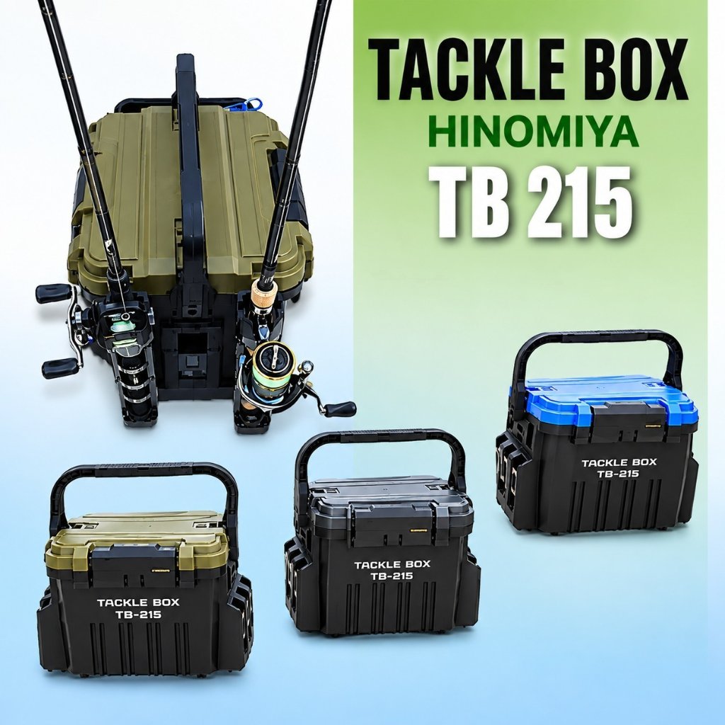 HINOMIYA Tackle Box TB-215 15L 2 Tingkat + Baki & 2 Rod Holder Kotak Perkakas Tempat Lure Mancing Se