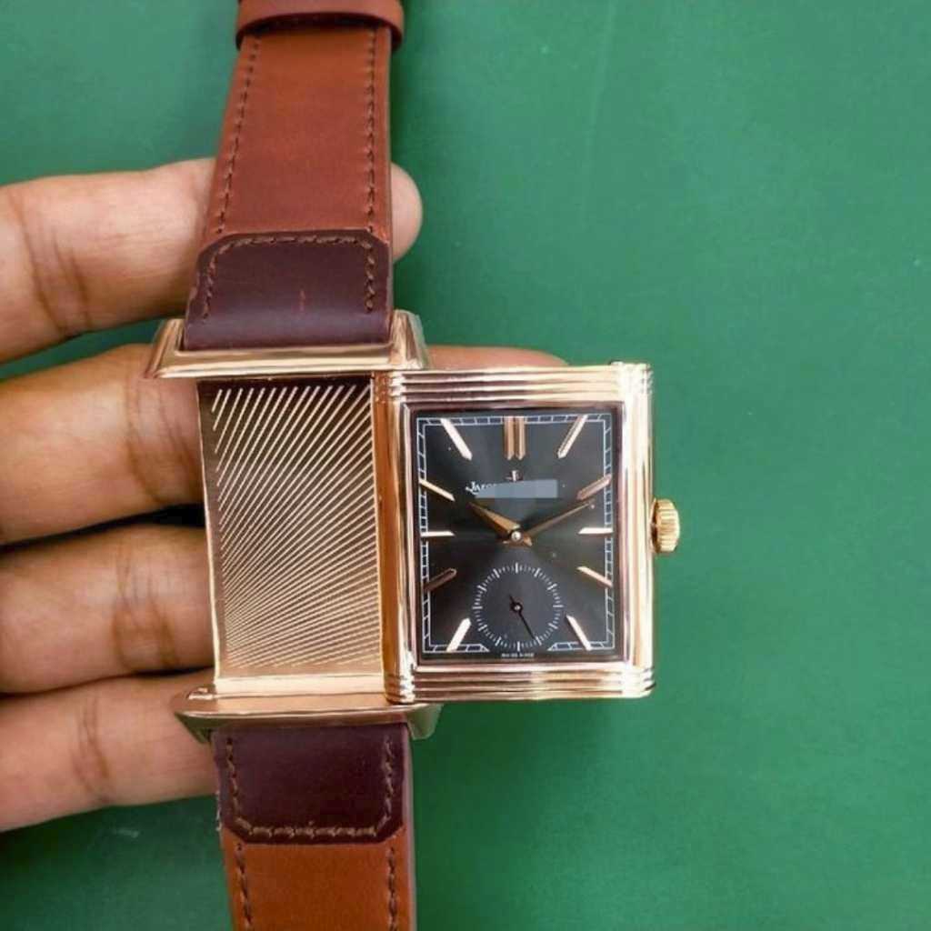 mewah SWCL JLC SWISS Reverso Duo Face Two face Rose Gold, black sunray dial Automatic