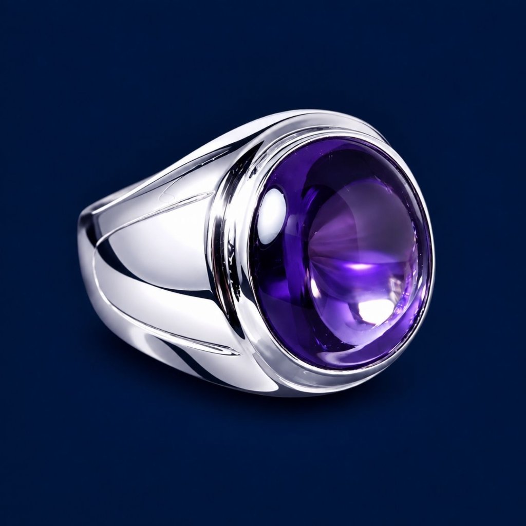 SAN950 Cincin Perak 950 Ikat Emban Batu Akik EB333 - Ring Permata Amethyst Kecubung Custom Size