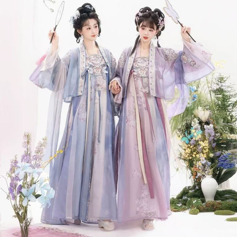 Huachao Ji Original [Purple Blue Spring Preface] Famen Temple Dress Tang style Hanfu Female Embroide