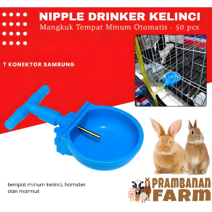 50 pcs Tempat Minum Otomatis Kelinci Plastik Tebal Awet Dot Nipple Drinker Mangkuk Paralel