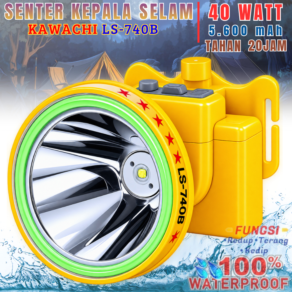 Senter Kepala Selam 40 Watt Kawachi Ls-740b Headlamp Kawachi 40 Watt Super Terang | Senter Kepala Se
