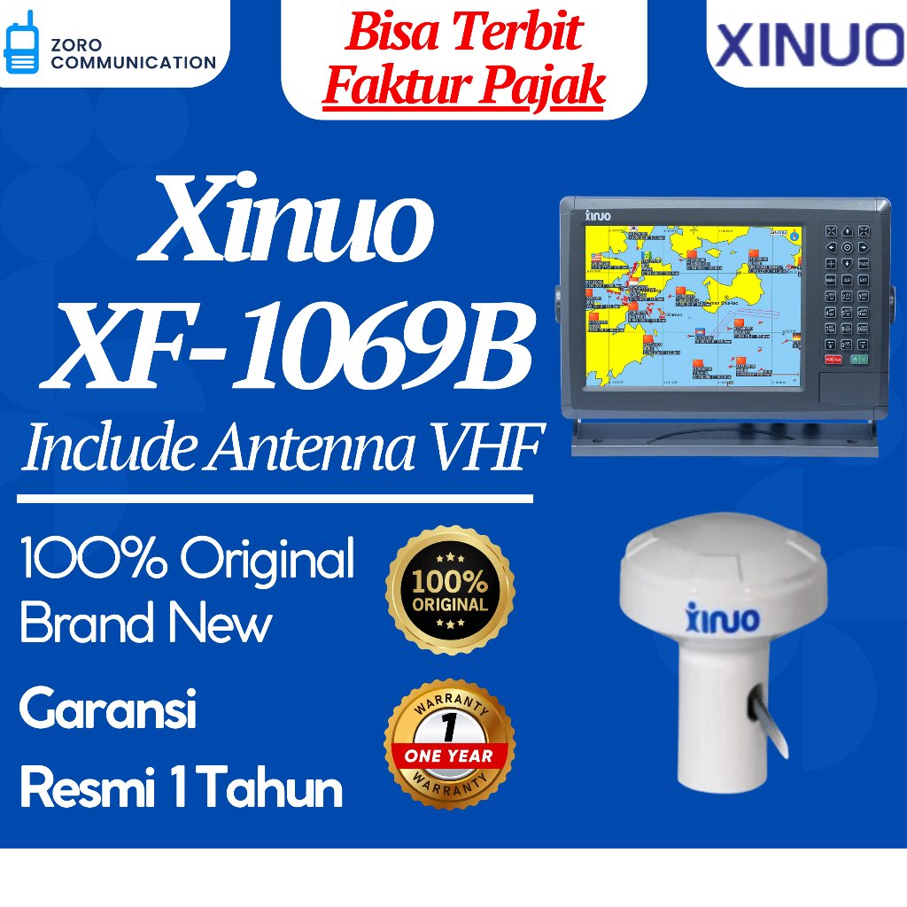 Xinuo XF-1069B – AIS Class B Chartplotter + Antenna VHF 100% Original Garansi Resmi 1 Tahun Xinuo XF