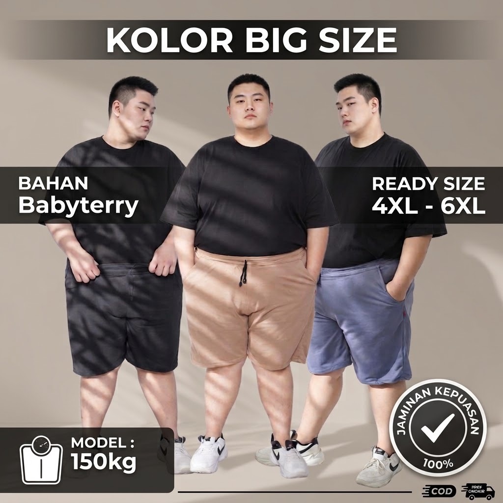 Kolor Pria Pendek Dewasa Jumbo Celana Ukuran Besar Bigsize Polos Santai