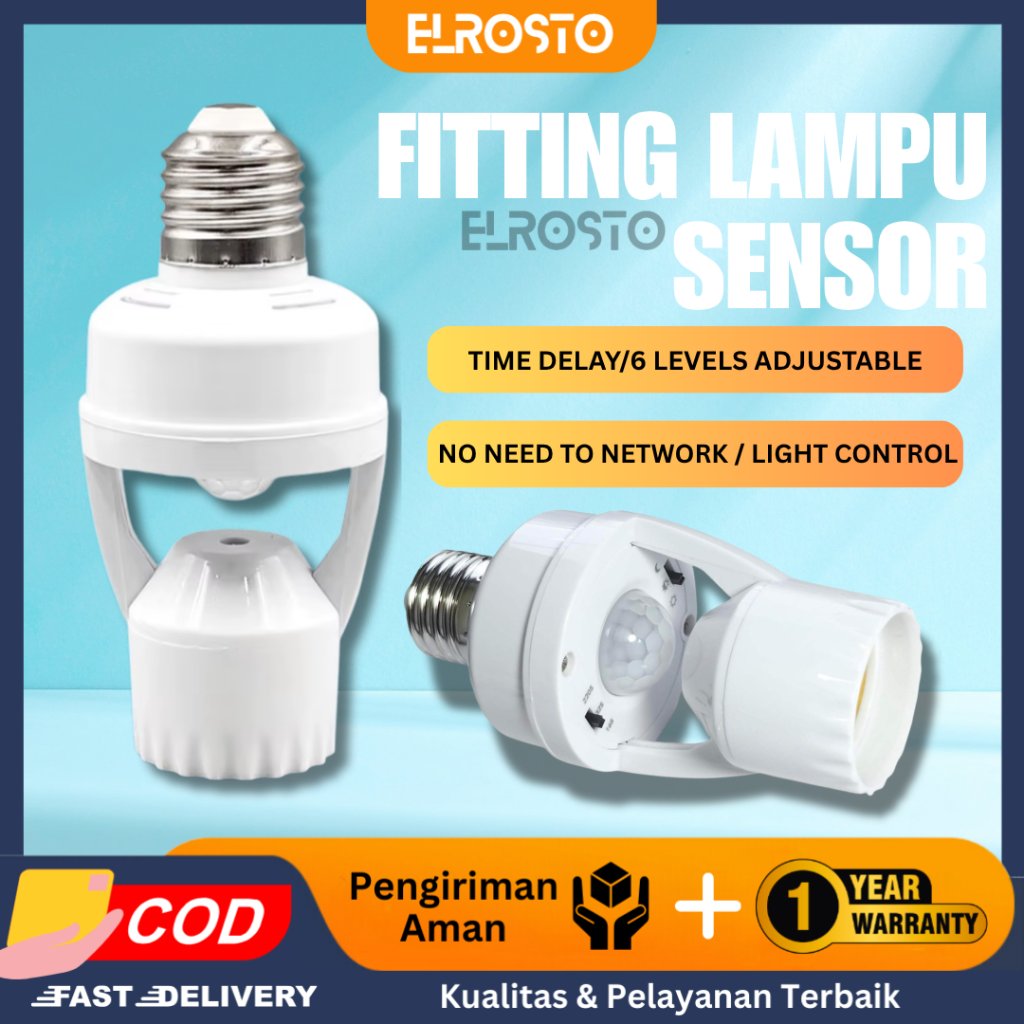 ELROSTO Fitting Lampu Sensor Gerak Otomatis E27 Fitting Lampu Smart Sensor Gerak Infrared