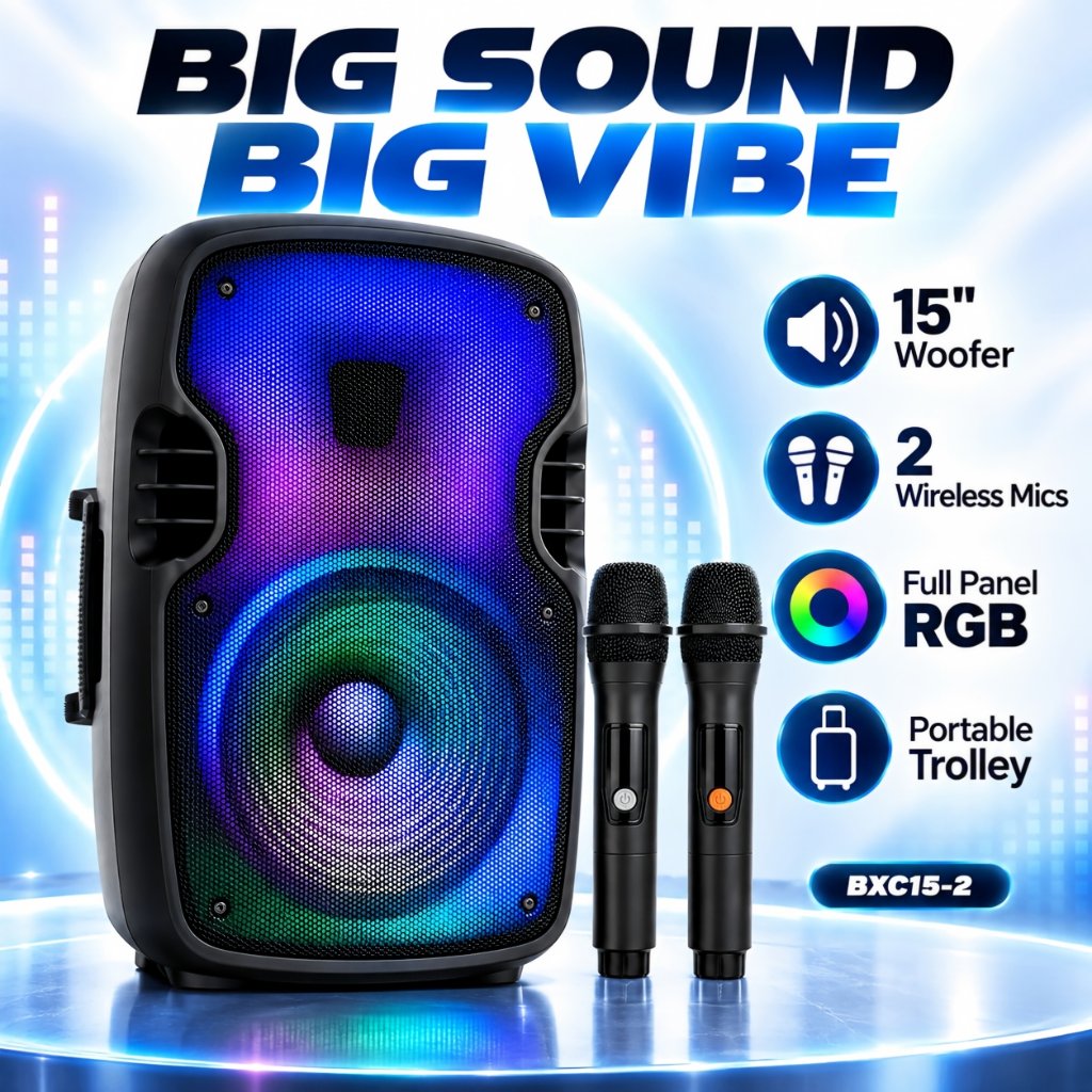 LAIWAN Speaker Aktif 15 Inch Full Bass Speaker meeting Speaker TWS 15inch+2Mic Wireless