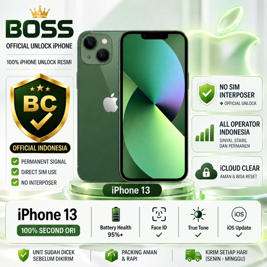 HP iPhone 13 BC Original 100% Second 128GB 256GB Fullset Mulus BH 95%+iCloud Clear No SIM Lock