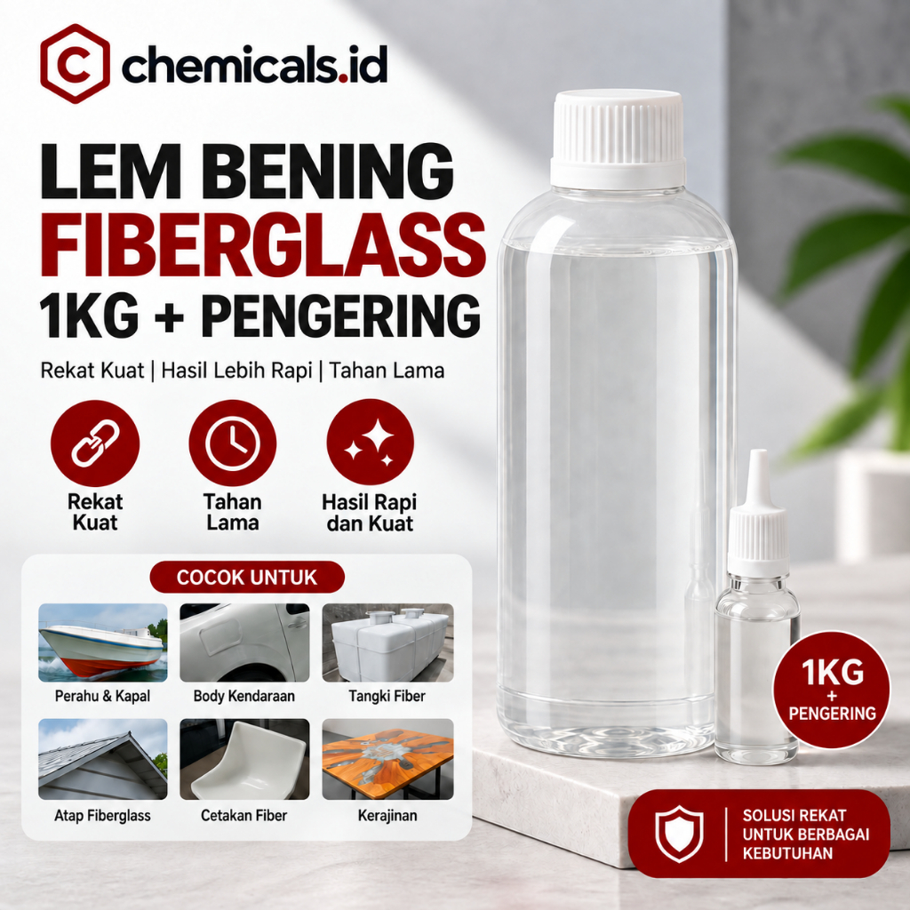 Lem Bening Fiberglass 1KG + Pengering untuk Perahu Body Kendaraan Tangki Fiber Atap Cetakan Kerajina