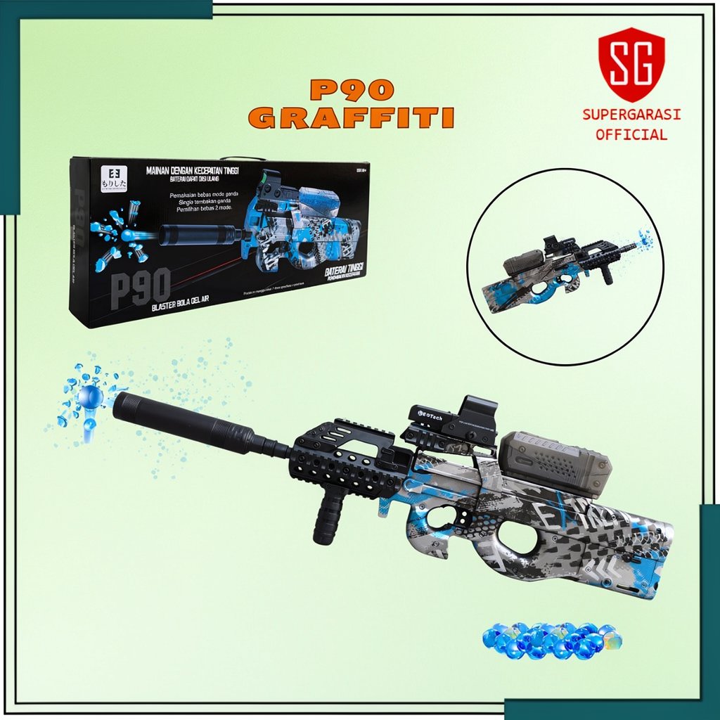 Mainan tembakan blaster gun elektrik p90 holo graffity