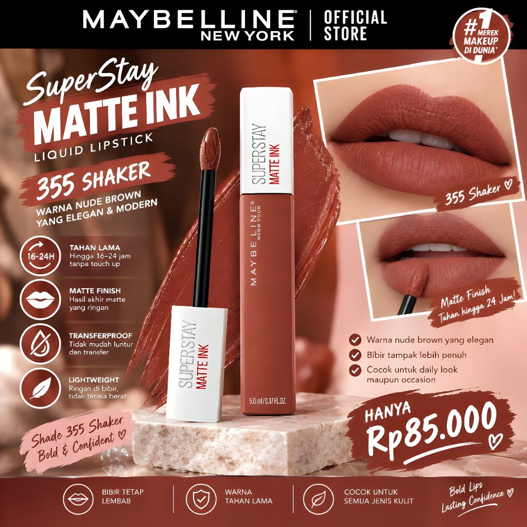 Maybelline SuperStay Matte Ink Liquid Lipstick shade 355 Shaker, 170 Initiator, 65 Seductress