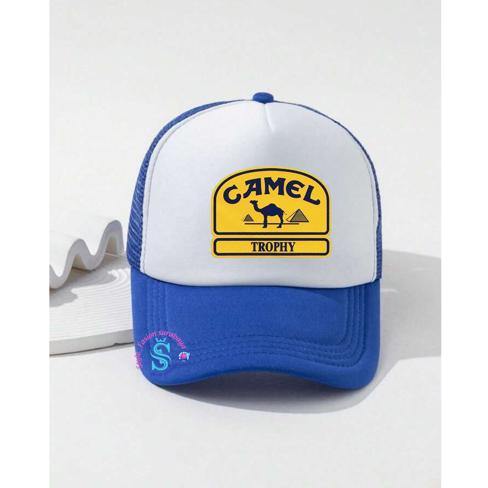 Topi Trucker CAMEL TROPHY putih biru model baseball