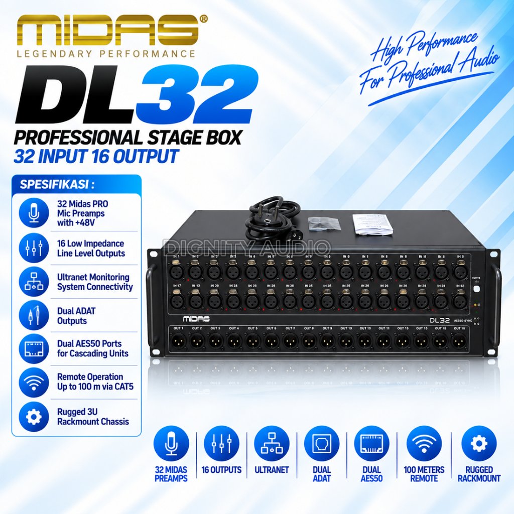 MIDAS DL32 | DL 32 Stage Box With 32 Midas Mic Preamps 32 Input 16 Output Original