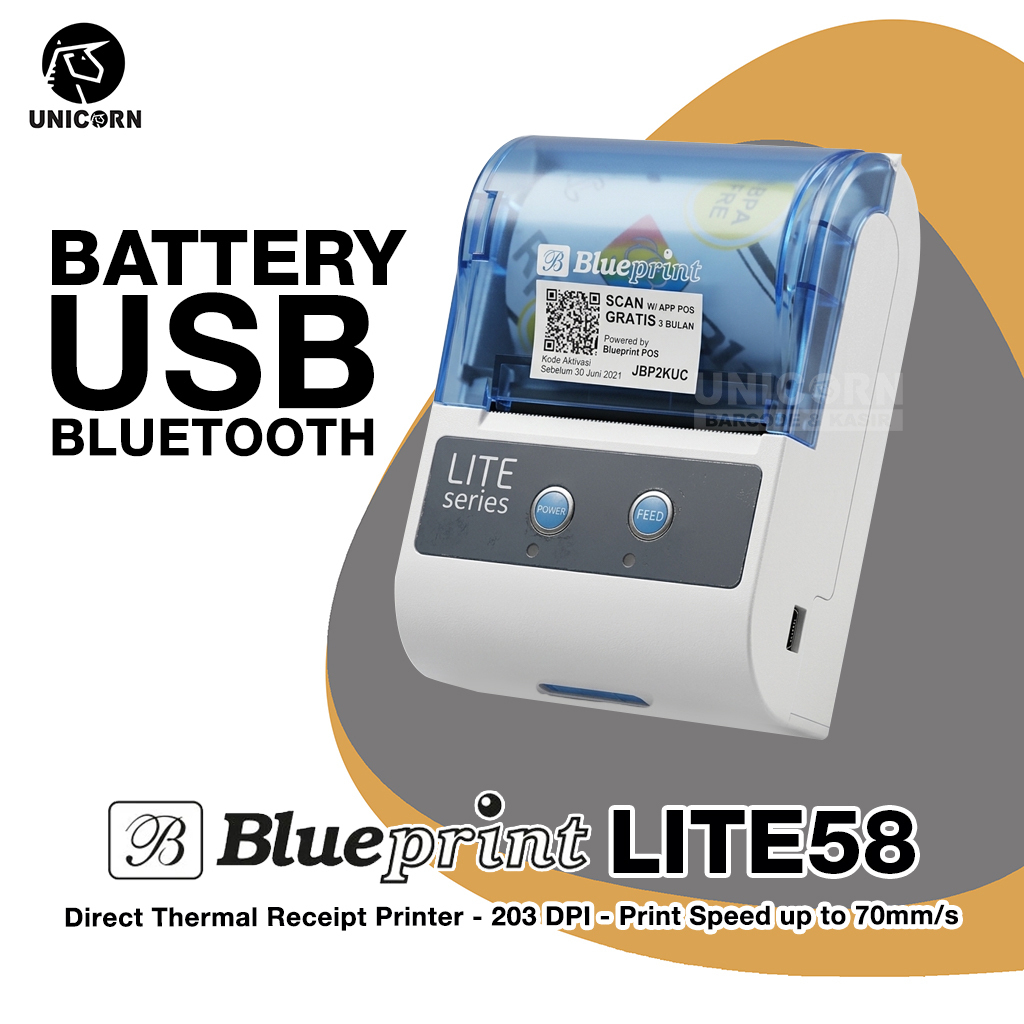 Mini Printer Thermal Bluetooth 58mm Battery - Blueprint BP-LITE58 / BP LITE 58