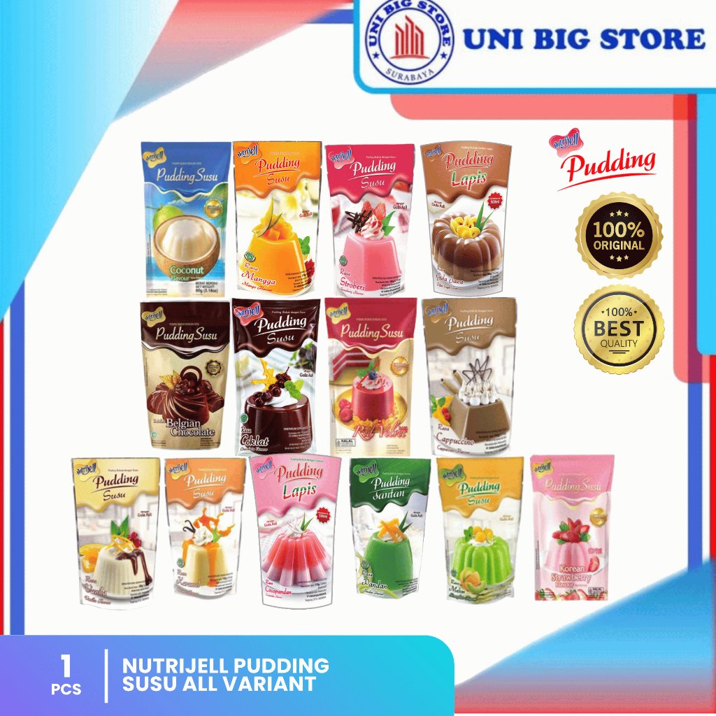 NUTRIJELL Tepung Puding Susu Santan ANEKA RASA Pudding Lapis Mangga Coklat Caramel Strawberry PROMO 