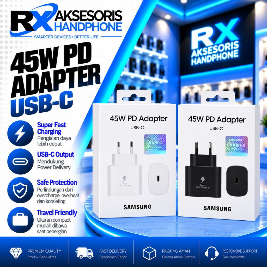 Kepala Charger Samsung 45W - Power Travel Adaptor Samsung 45W USB-C Adapter Samsung 45W USB-C Adapto