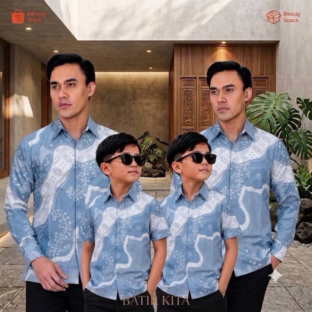 TERBARU KEMEJA BATIK PRIA BATIK SOFT BLUE Batik BIRU MUDA batik ayah dan Batik anak cowok