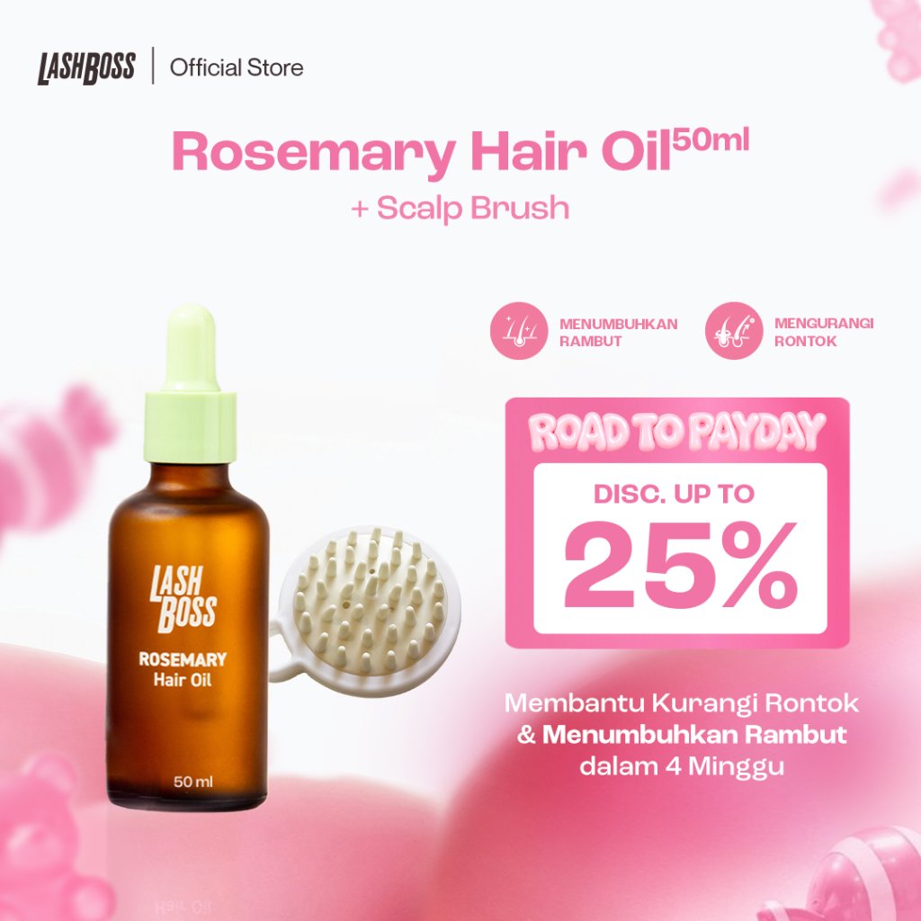 [SPECIAL BUNDLE ] LASHBOSS X THE GLOSSED  Rosemary Hair Growth Oil 50ML + Free Scalp Brush | Rosemar