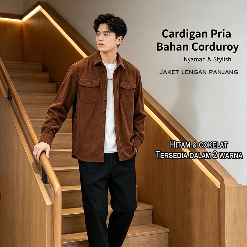 Jaket cardigan corduroy pria, jaket lengan panjang jumbo,jaket corduroy pria vintage,jaket pria kere