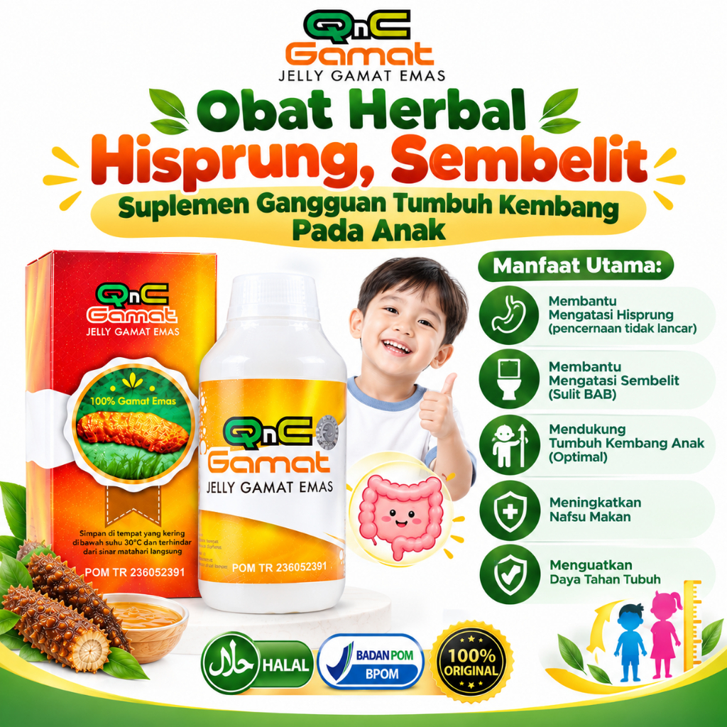 Obat Hisprung Sembelit Gangguan Tumbuh Kembang Pada Anak QnC Jelly Gamat 100% Ekstrak Teripang Emas 